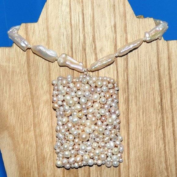 Vintage Freshwater Pearl Necklace Handmade Extra Large Pendant Stunning Unique